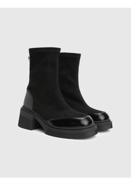 Breade Hakiki Süet Rugan Deri Siyah Kadın Topuklu Bot