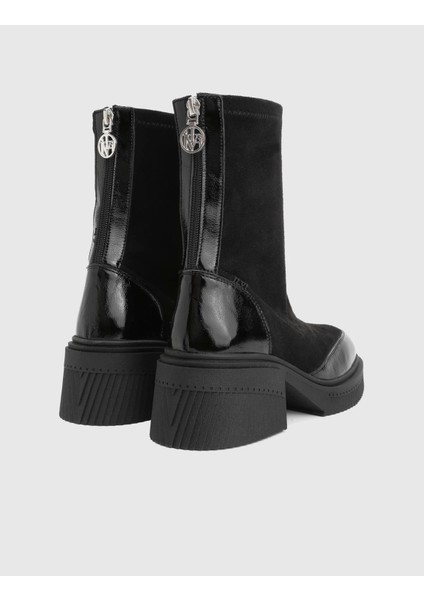 Breade Hakiki Süet Rugan Deri Siyah Kadın Topuklu Bot indirimleri