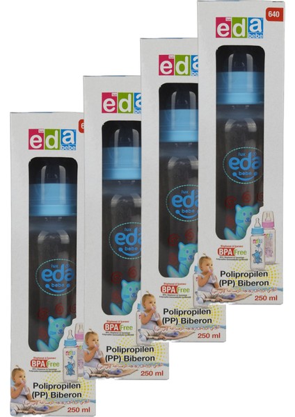 Bebek Biberon 250 Ml, 4'lü Set, Erkek Renkleri, Güvenle Kullanılır.