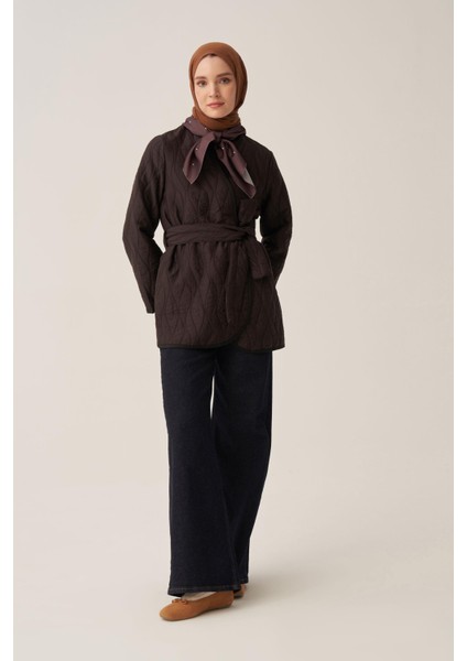 Acı Kahve-Ince Kapitone Kruvaze Kuşaklı Ceket modelleri