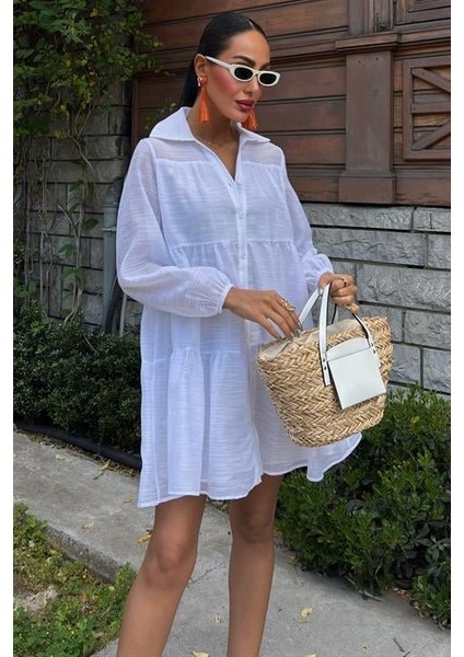 Eyesof Gömlek Yaka Pileli Elbise 2898