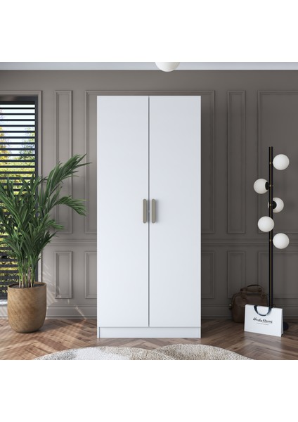 BA159 Gardırop 2 Kapaklı Raflı 2 Askılı Elbise Dolabı Beyaz modelleri