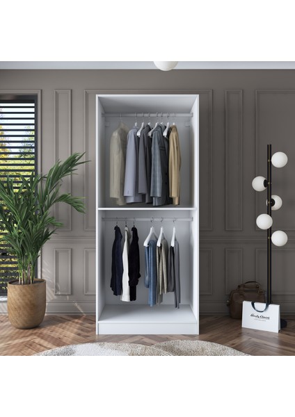 BA159 Gardırop 2 Kapaklı Raflı 2 Askılı Elbise Dolabı Beyaz fırsatları