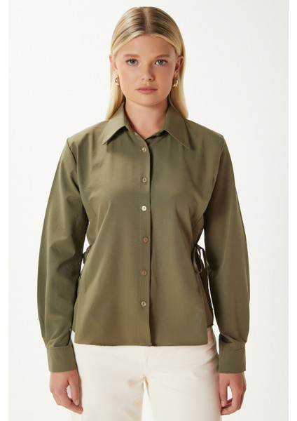 Kadın Adrian Yan Bağlama Detaylı Haki Gömlek fırsatları