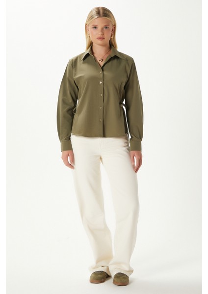 Kadın Adrian Yan Bağlama Detaylı Haki Gömlek indirimleri