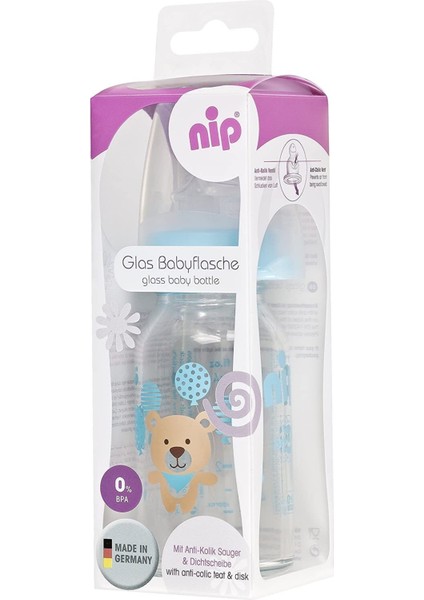 125 ml Antikolik Cam Biberon, Mavi, Geniş Boyun, Erkek Bebek Için Güvenli ve Şık Tasarım modelleri