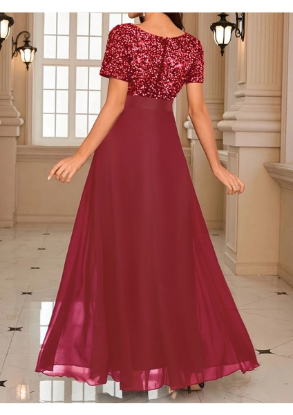 Eyesof Kadın Kısa Kollu Derin V Yakalı A Kesim Pulpayet Detaylı Şifon Nedime Elbisesi modelleri