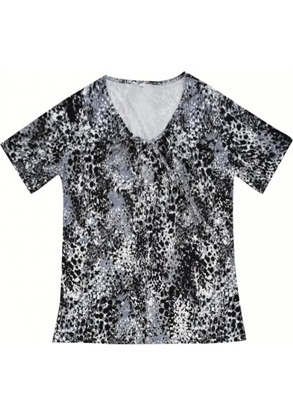 Eyesof Kadın V Yaka Renkli Leopar Desen Büzgü Detay Süprem Bluz fiyatları