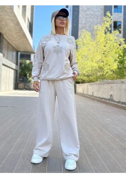 5756 Çiçekli Sweat Bej fiyatları