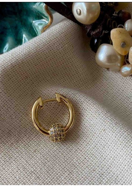 Zirkon Taşlı Altın Kaplama Çelik Halka Kadın Çelik Küpe