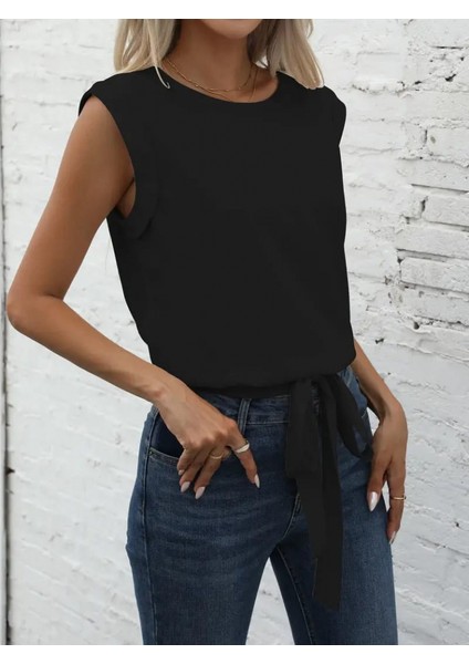 Eyesof Kadın Sıfır Kol Etek Ucu Bağlama Detay Ithal Krep Bluz fiyatları