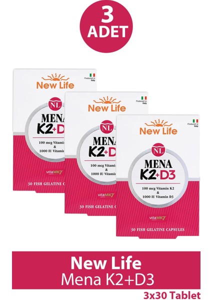 Mena K2+D3 30 Kapsül 3 Adet