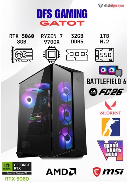 Dfs Gamıng Gatot Ryzen 7 9700X-B650M-RTX 5060-32GB Ddr5 Ram-1tb M.2 Ssd-Oyuncu Bilgisayarı Sistem Tavsiyesi