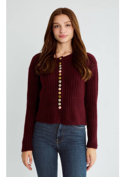 Robin Bordo Renkli Düğmeli Hırka