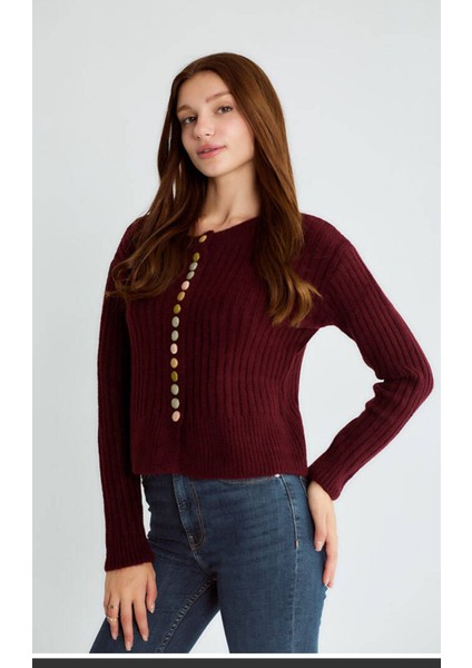 Robin Bordo Renkli Düğmeli Hırka fiyatları