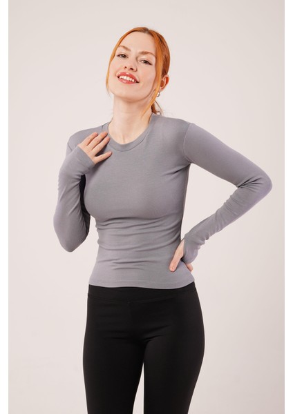 Eyesof Uzun Kollu Basic Gri Bluz