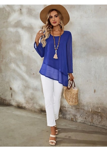 Eyesof Kadın Uzun Kollu Yuvarlak Asimetrik Detaylı Şifon Bluz fiyatları