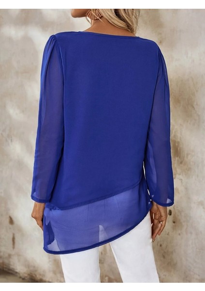 Eyesof Kadın Uzun Kollu Yuvarlak Asimetrik Detaylı Şifon Bluz fırsatları