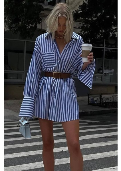 Eyesof Kadın Gömlek -Elbise Çizgili Desen