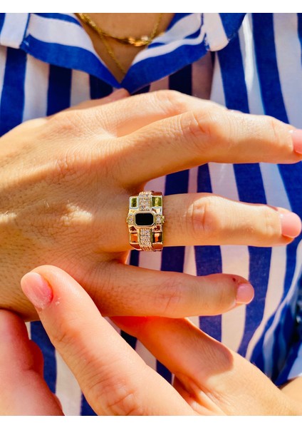 Safir Taşlı Altın Renk Zirkon Taşlı Ayarlanabilir Tasarım Yüzük fiyatları