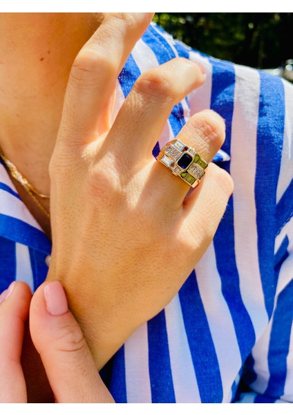 Safir Taşlı Altın Renk Zirkon Taşlı Ayarlanabilir Tasarım Yüzük modelleri