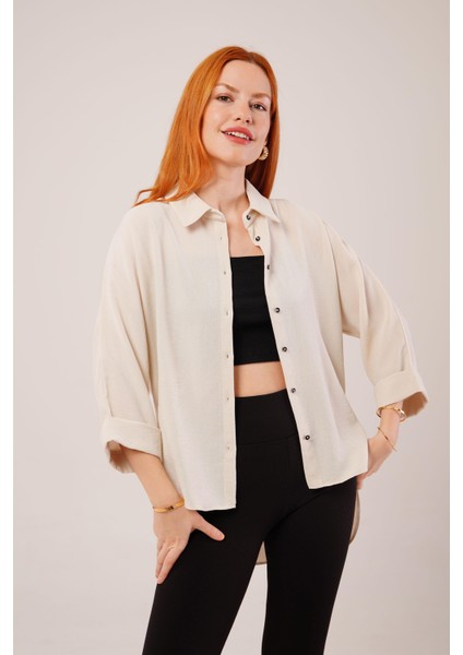 Eyesof Kol Katlama Detaylı Bej Gömlek