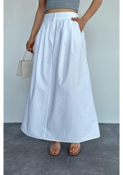 Eyesof Ince Pileli Düz Etek - Beyaz