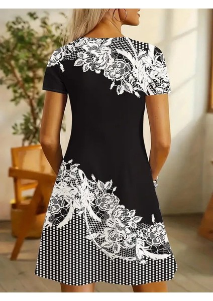 Eyesof Kadın Kısa Kollu V Yakalı Çiçek Baskılı Süprem Elbise modelleri
