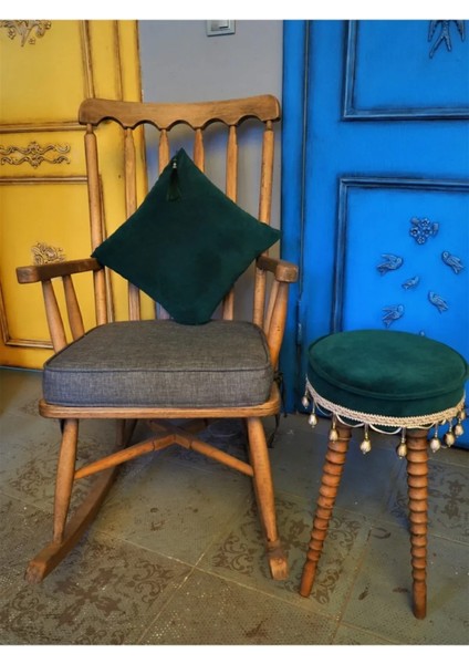 Yeşil Kadife Kumaştan Ahşap Ayaklı Dekoratif Puf Sehpa indirimleri