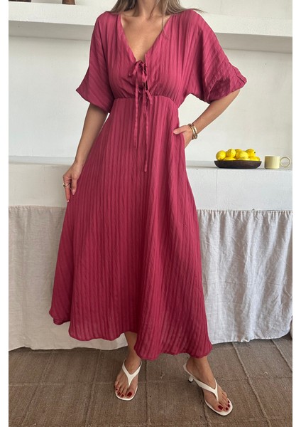 Eyesof V Yaka Dökümlü Elbise - Pembe modelleri