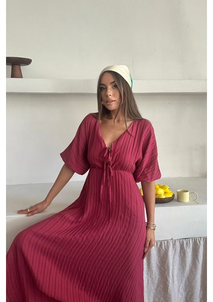 Eyesof V Yaka Dökümlü Elbise - Pembe fırsatları