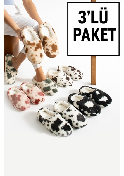 3'lü Paket Puffy Kapalı Kadın Terlik Ev Terliği