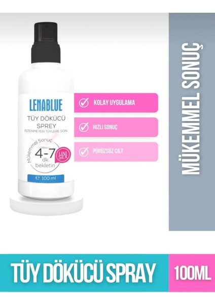 Tüy Dökücü ve Tüy Azaltıcı Tüy Alma Krem Tüm Cilt Tipleri Için Epilasyon Sprey 100 ml (Unisex)X 2ADET