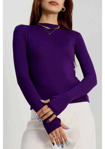 Kadın Modal Kumaş Yumuşak Esnek Bisiklet Yaka Parmak Geçirmeli Body