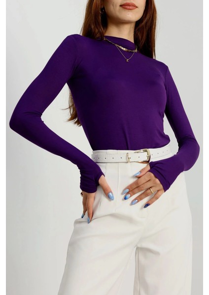 Kadın Modal Kumaş Yumuşak Esnek Bisiklet Yaka Parmak Geçirmeli Body indirimleri