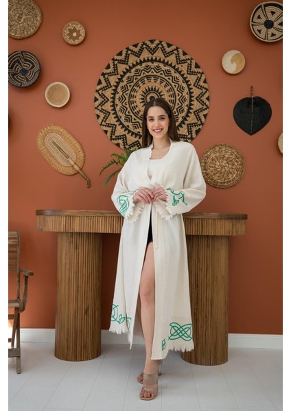 Eyesof Yeşil Baskı Detay Keten Hırka