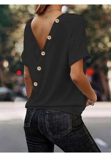 Eyesof Kadın Sırt ve Düğme Detaylı Sandy Kumaş Bluz