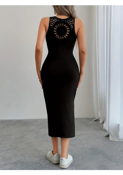 Eyesof Kadın Askılı Yuvarlak Yakalı Yandan Yırtmaçlı Arkası Dantel Detaylı Viskon Elbise fırsatları