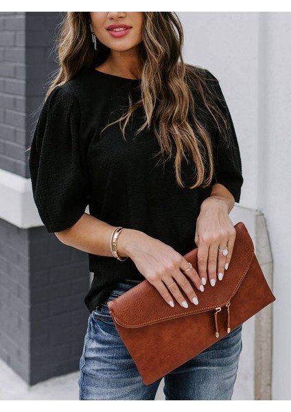 Eyesof Kadın Kısa Kollu Pileli Balın Kol Bürümcük Bluz