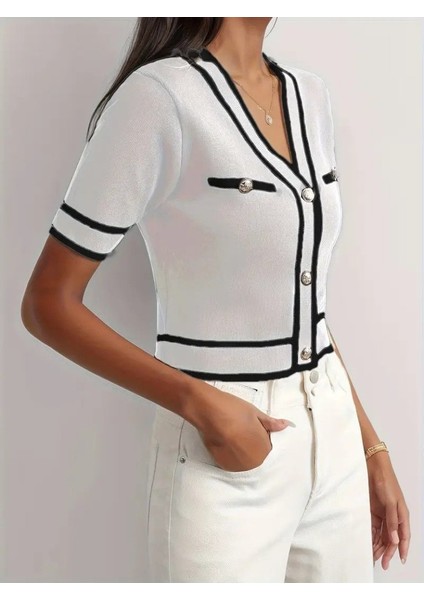 Eyesof Kadın Kısa Kollu Önden Düğmeli Triko Bluz fiyatları