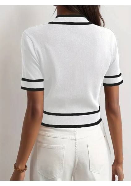 Eyesof Kadın Kısa Kollu Önden Düğmeli Triko Bluz modelleri