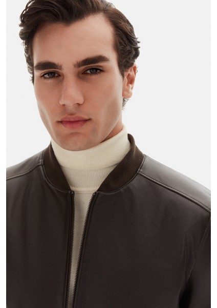 Ds Damat Regular Fit Kahverengi Düz Deri Mont modelleri