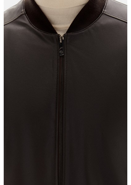 Ds Damat Regular Fit Kahverengi Düz Deri Mont