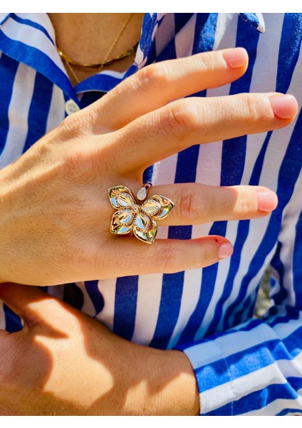 Zirkon Taşlı Altın Renk Ayarlanabilir Tasarım Çiçek Yüzük fırsatları