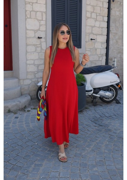 Eyesof Kadın Sıfır Kollu Bisiklet Yaka Viskon Elbise modelleri