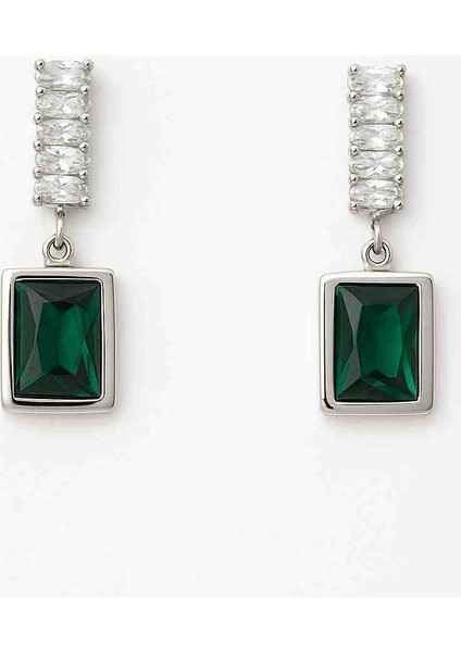 Doğal Taşlı Gümüş Renk Kadın Küpe