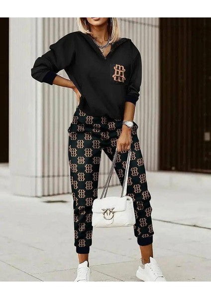 Eyesof Kadın Uzun Kollu Iki Iplik Kumaş Fermuar ve Cep Detay Kapüşonlu Ikili Takım