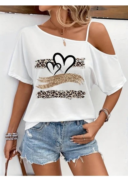 Eyesof Kadın Tek Omuzu Açık Ip Askılı Baskılı Viskon Bluz fiyatları