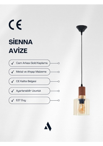 Sienna Tekli Cam Sarkıt Avize – Modern Tasarım, Ahşap ve Gold Detaylı, Ayarlanabilir Uzunluk modelleri