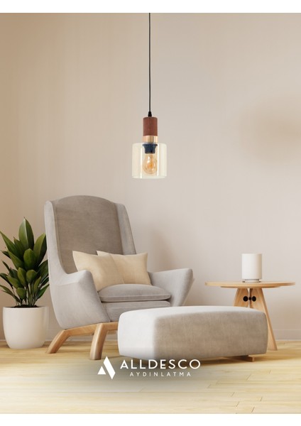 Sienna Tekli Cam Sarkıt Avize – Modern Tasarım, Ahşap ve Gold Detaylı, Ayarlanabilir Uzunluk fırsatları